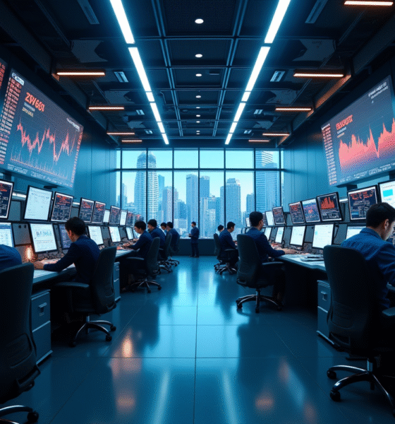 Salle de trading animée avec écrans et traders diversifiés