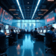 Salle de trading animée avec écrans et traders diversifiés