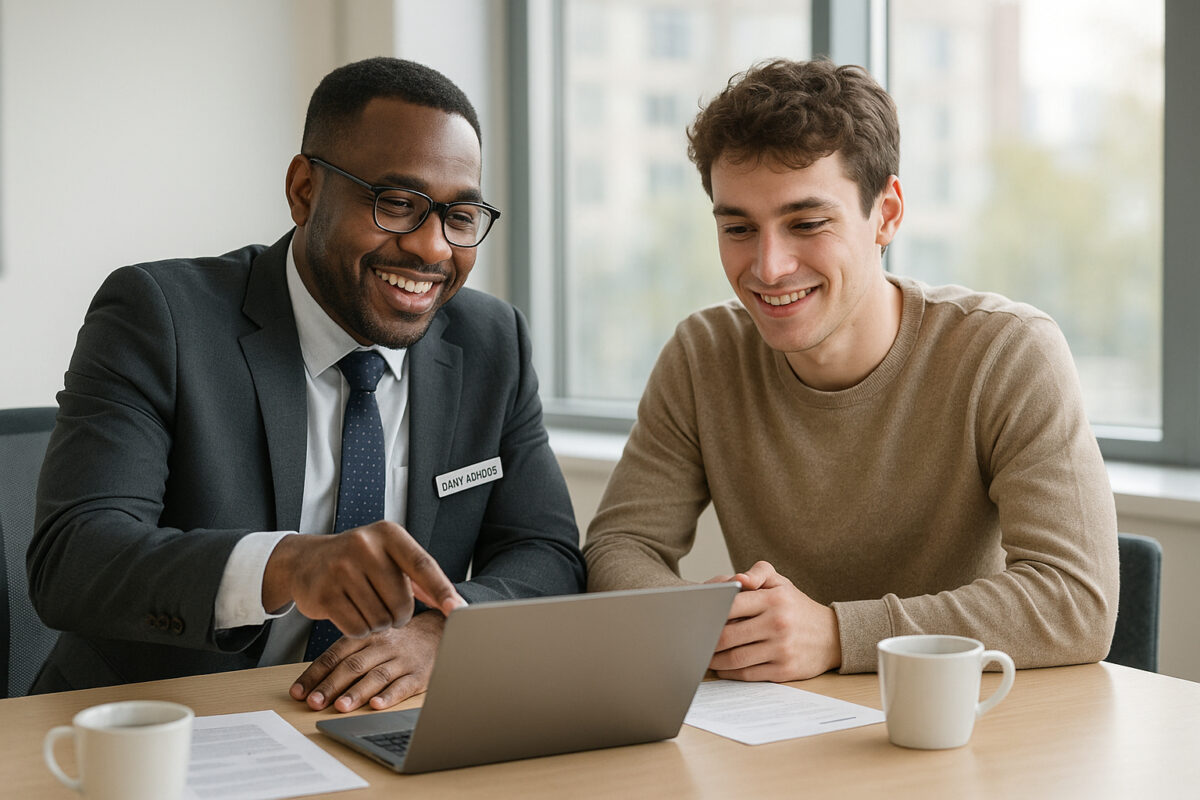 Conseiller bancaire professionnel avec client dans un bureau lumineux