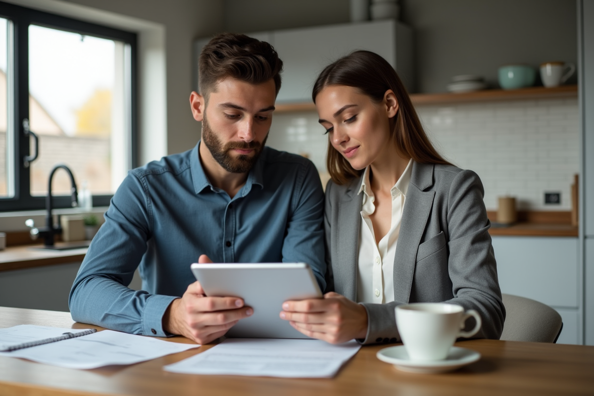 Jeune couple en cuisine travaillant ensemble