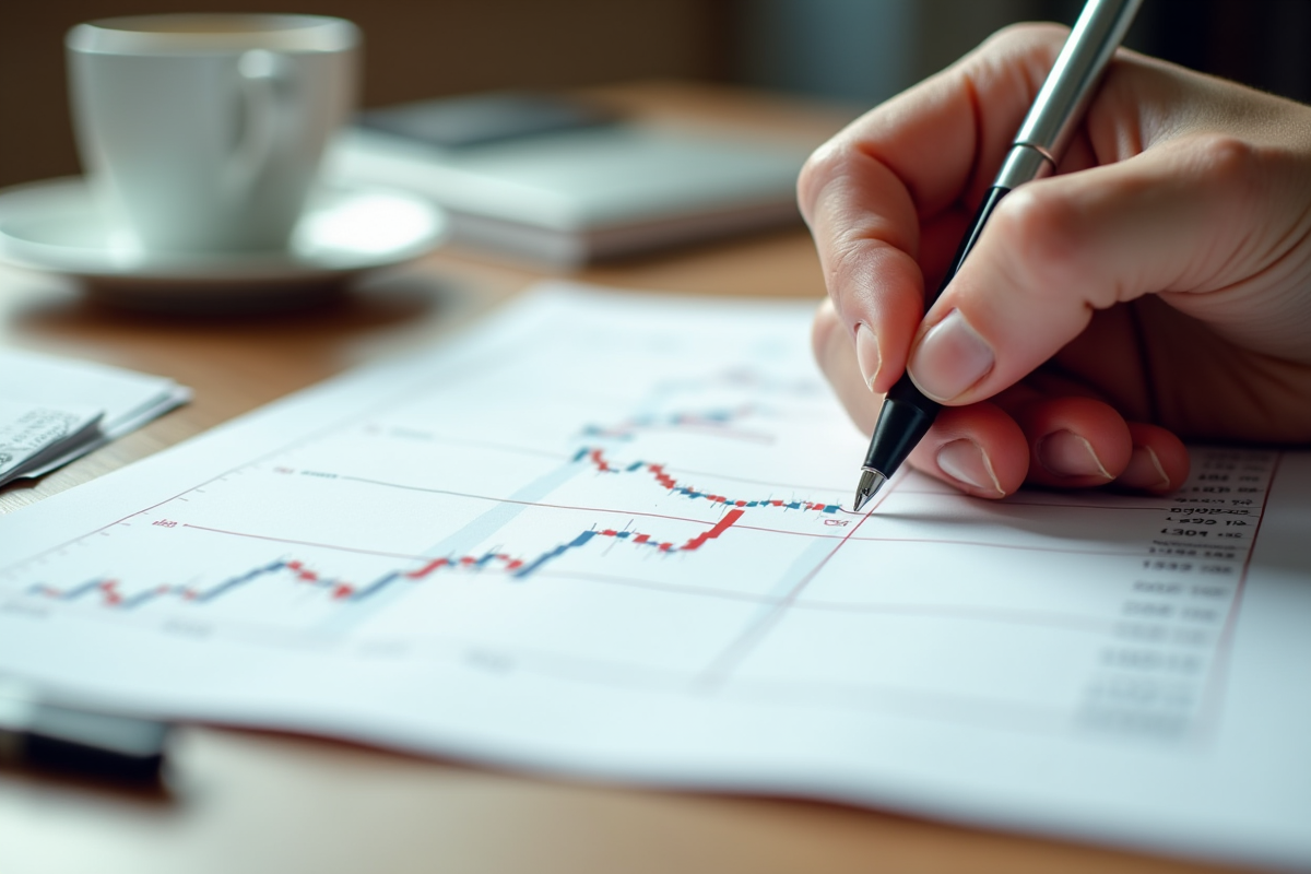 Main dessinant niveaux de support et resistance sur un graphique boursier