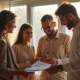 Famille marocaine souriante avec conseiller en assurance dans leur salon