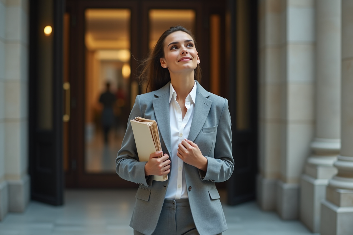 Femme confiante sortant d