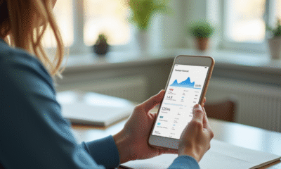 Personne utilisant smartphone pour gérer finances avec Swiss Life