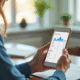 Personne utilisant smartphone pour gérer finances avec Swiss Life