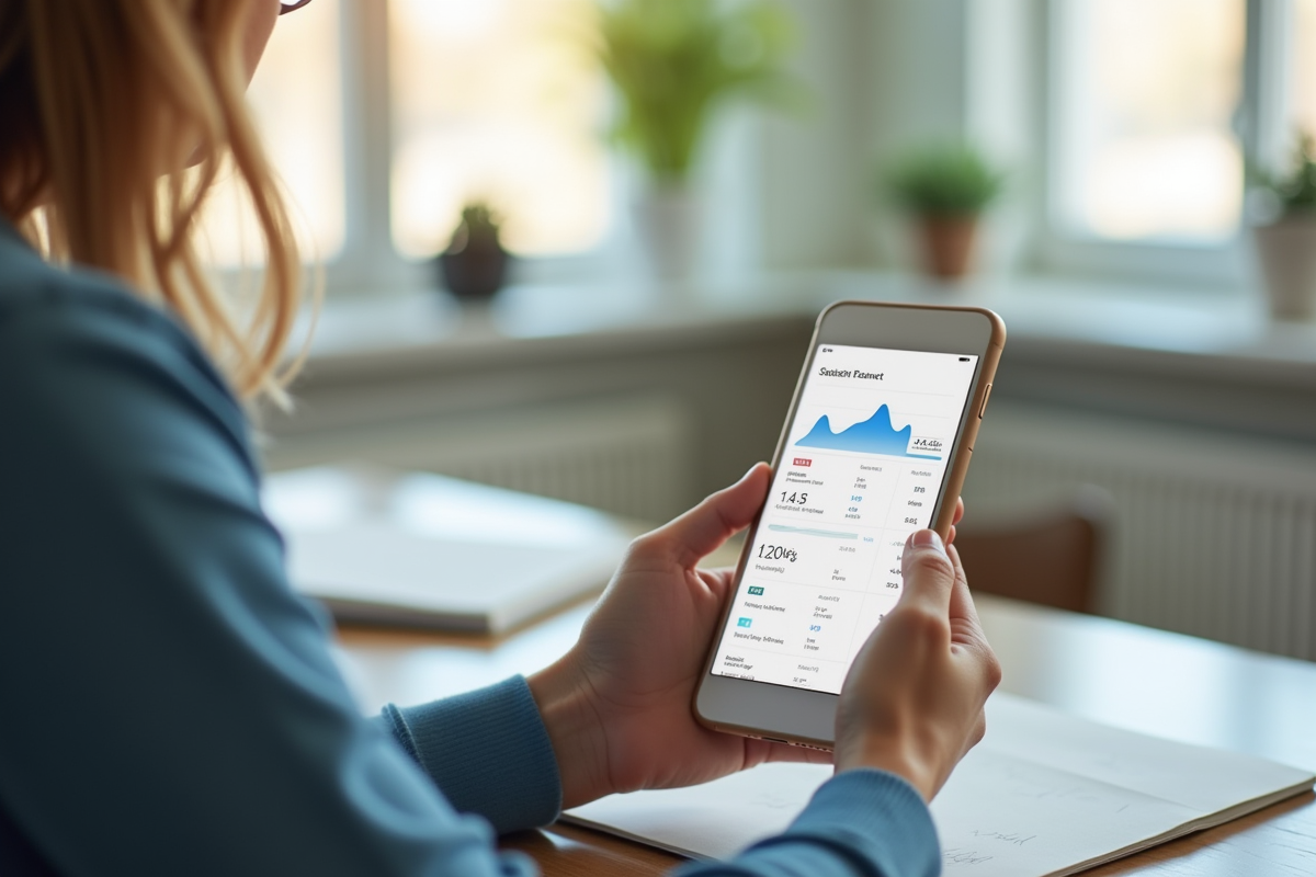 Personne utilisant smartphone pour gérer finances avec Swiss Life