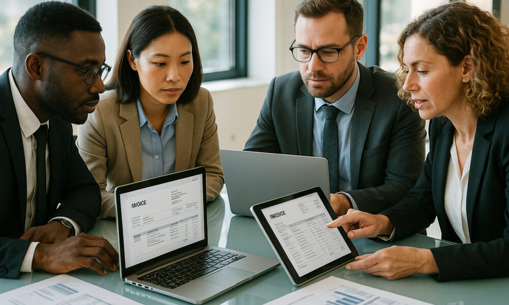 Groupe de professionnels collaborant autour d'une table moderne