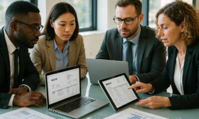 Groupe de professionnels collaborant autour d'une table moderne