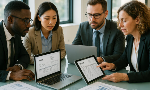 Groupe de professionnels collaborant autour d'une table moderne