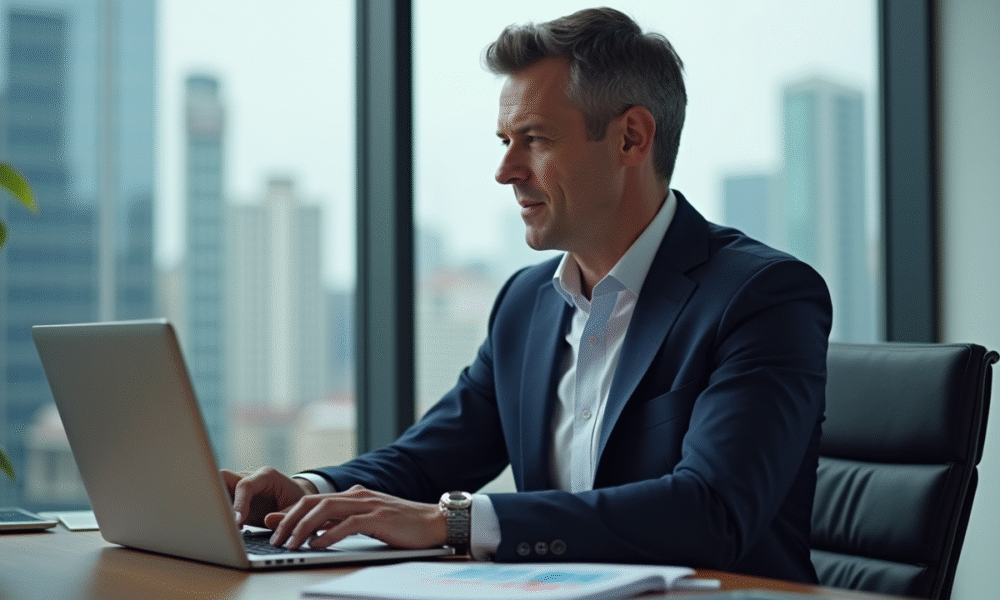 Homme d'affaires en costume dans un bureau moderne