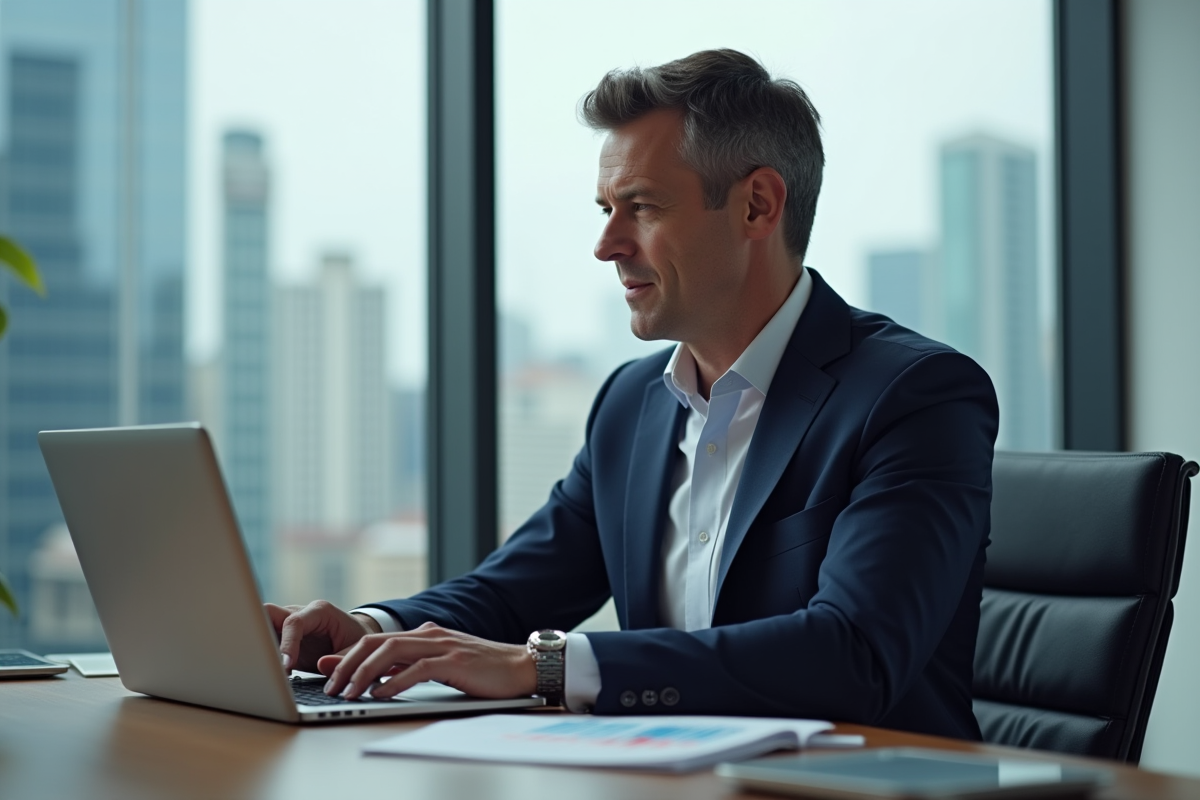 Homme d'affaires en costume dans un bureau moderne
