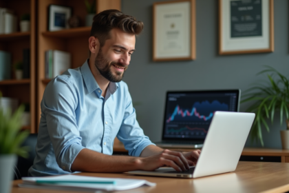 Homme d'affaires regardant un graphique financier sur son ordinateur