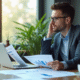Investisseur confiant examinant rapports de dividendes et graphiques