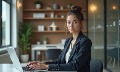 Jeune femme professionnelle travaillant sur un ordinateur dans un bureau moderne