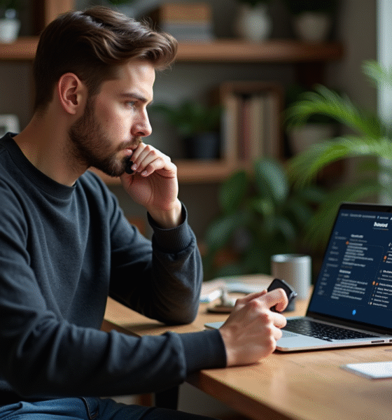 Jeune homme avec portefeuille crypto dans un bureau moderne