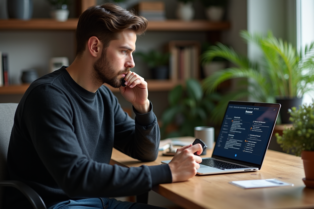 Jeune homme avec portefeuille crypto dans un bureau moderne