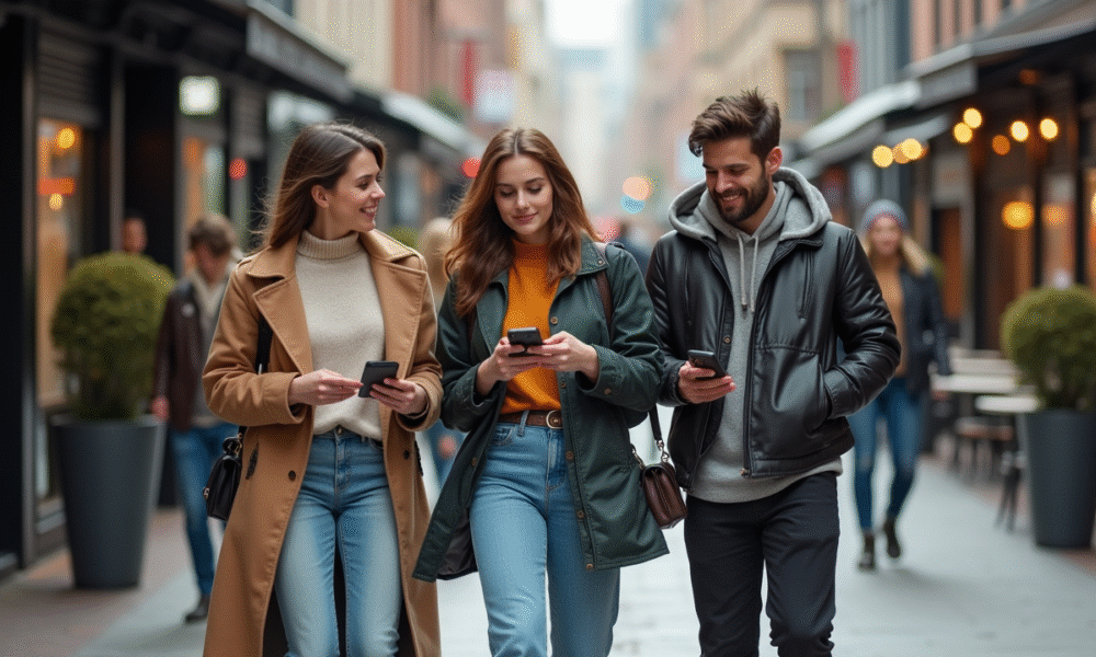 Groupe de jeunes urbains en ville au printemps