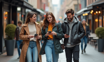 Groupe de jeunes urbains en ville au printemps
