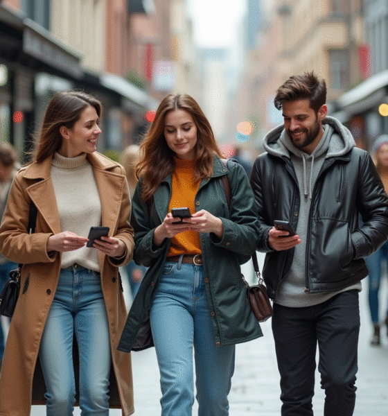 Groupe de jeunes urbains en ville au printemps