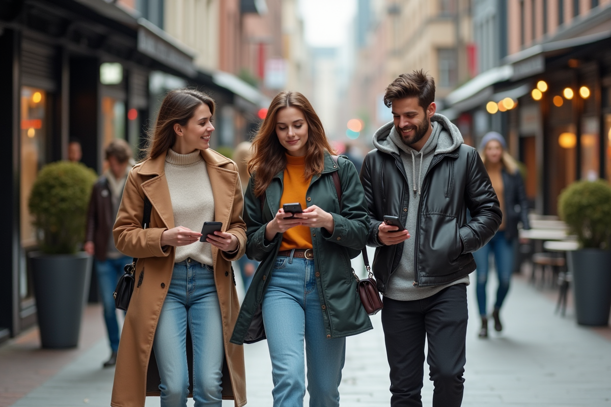 Groupe de jeunes urbains en ville au printemps