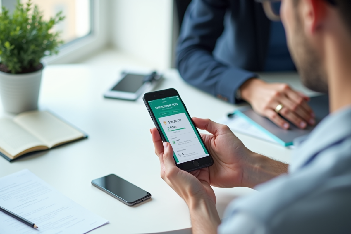 Mains tenant un smartphone avec confirmation de transaction bancaire