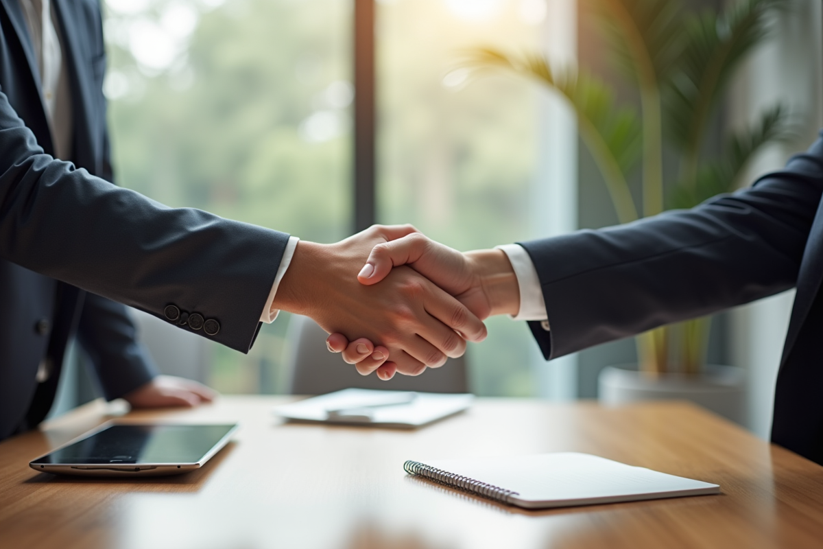 Deux collègues se serrant la main dans une réunion